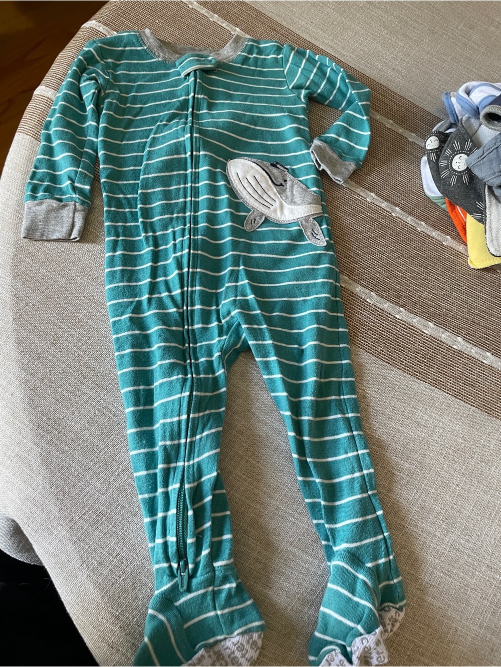 Carters Striped Teal Baby One-Piece Footed Pajamas 12 months